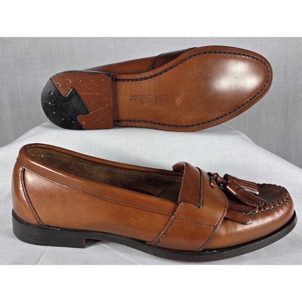 Cole Haan Men's 7 Brown Leather Tassel Kiltie Loafers Made in USA - Picture 6 of 11